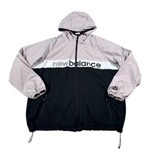 New Balance 3X Windbreaker Jacket Mauve Black Colorblock Fleece Lined Hooded